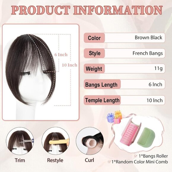 Hair Clip Brown Black Human Hair French Bangs Clip in Extensions for Women main image 7